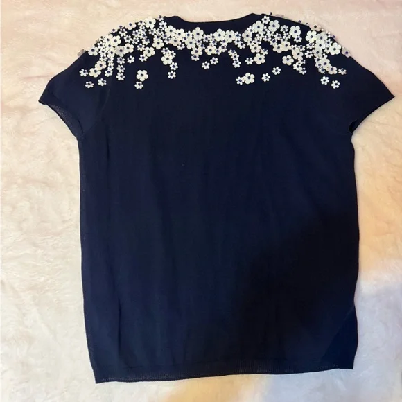 Tory Burch Black Top with White Floral Accents - Picture 4 of 14